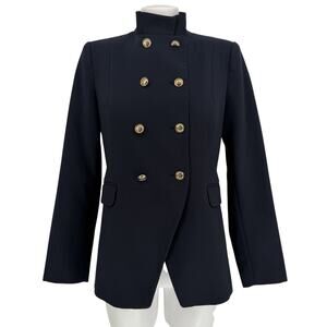 Zara Navy Military Jacket M Gold Button Blazer Structured Shoulder Old Money